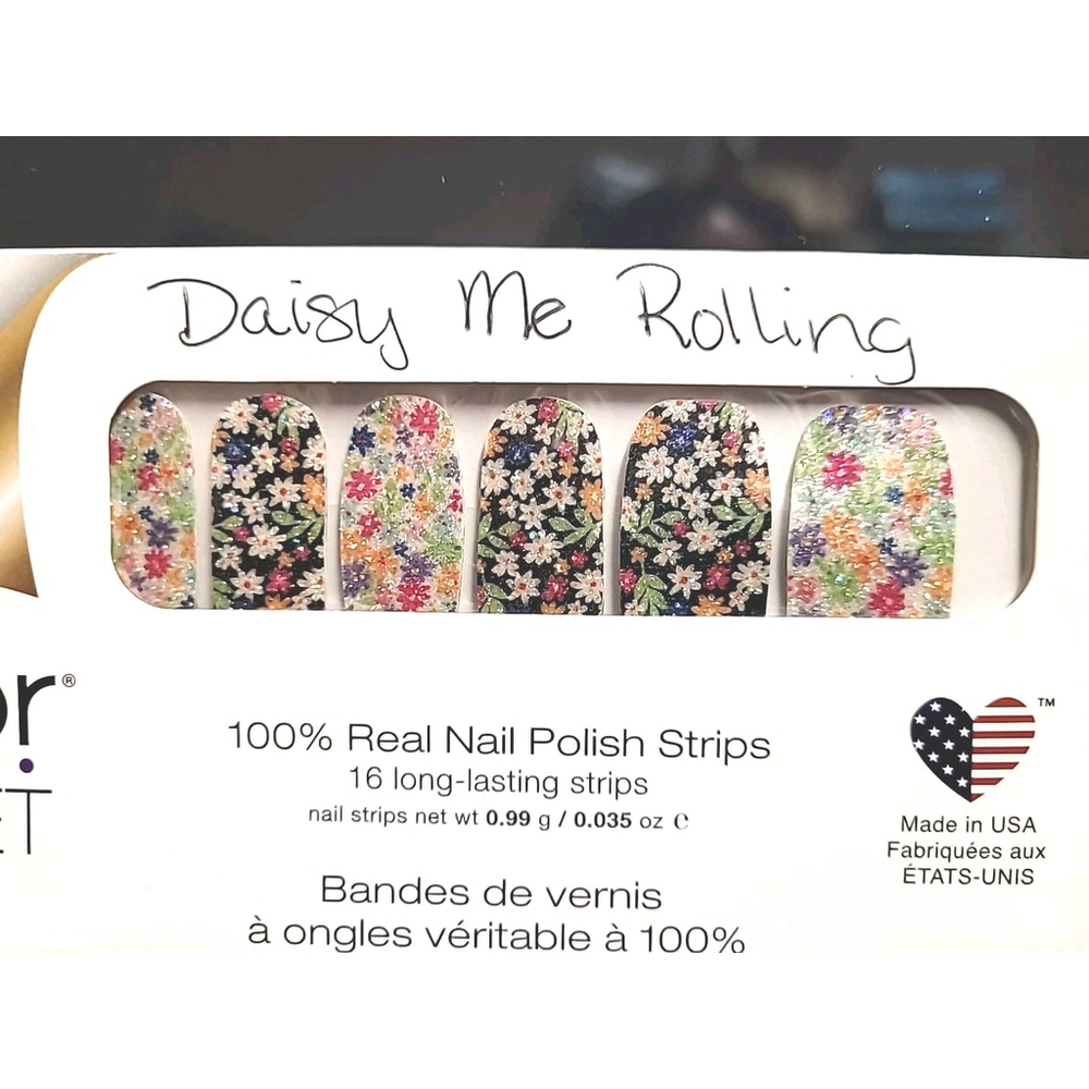NEW Color Street Real Nail Polish Strips "Daisy Me Rolling"Glittery flowers